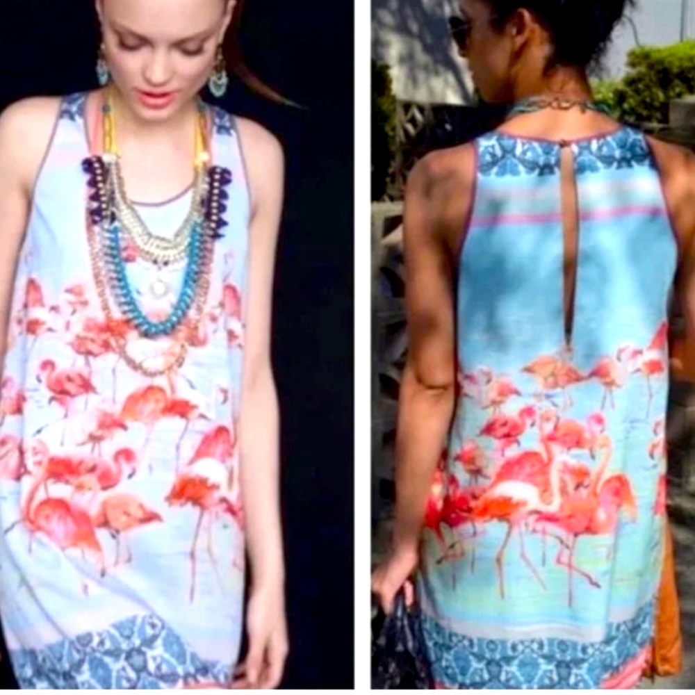 Anthropologie Dream Daily flamingo print mini dress